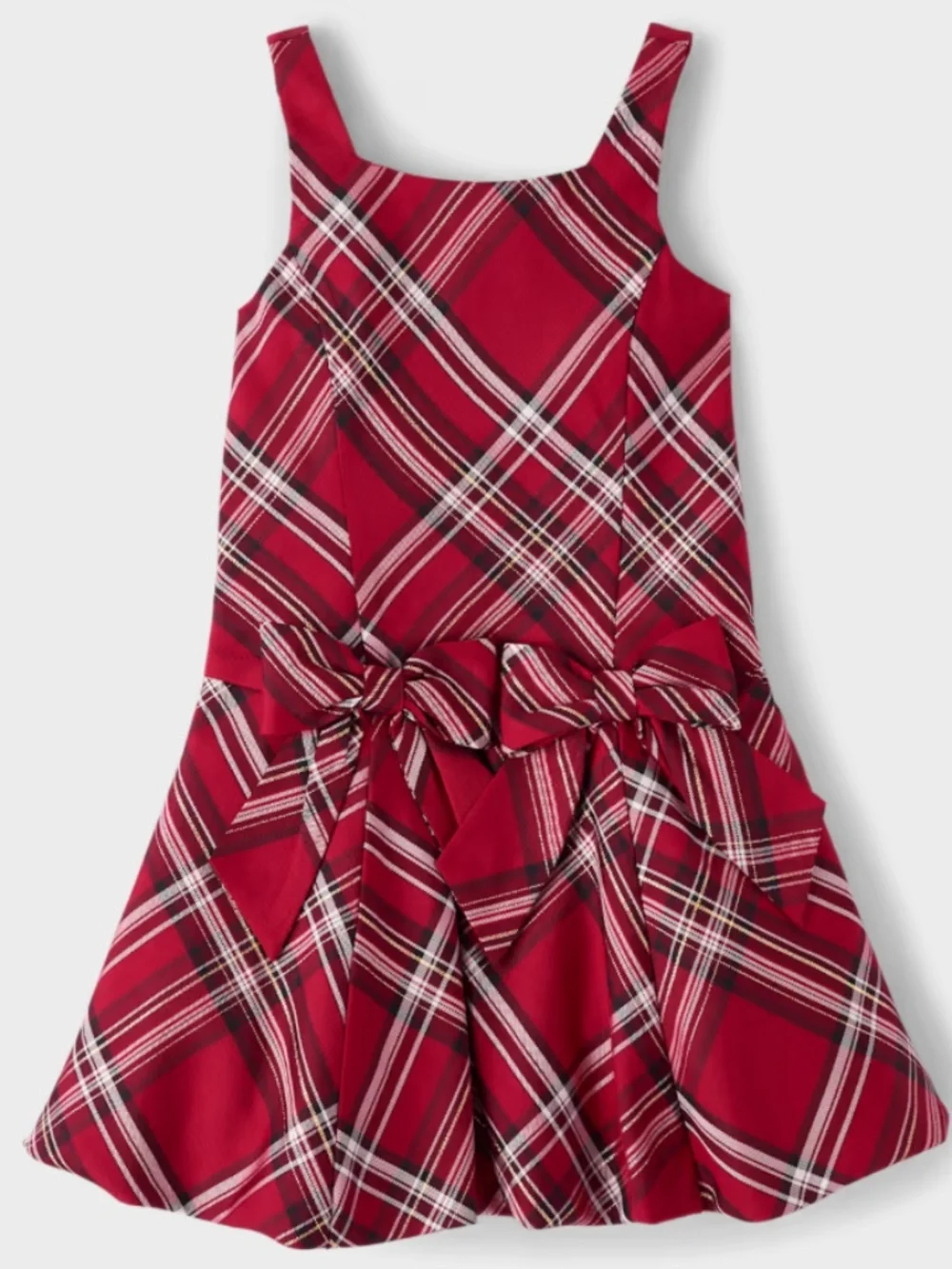 🌴 The Children's Place Girls Sleeveless Satin Plaid Bow Bubble Dress, Size 8